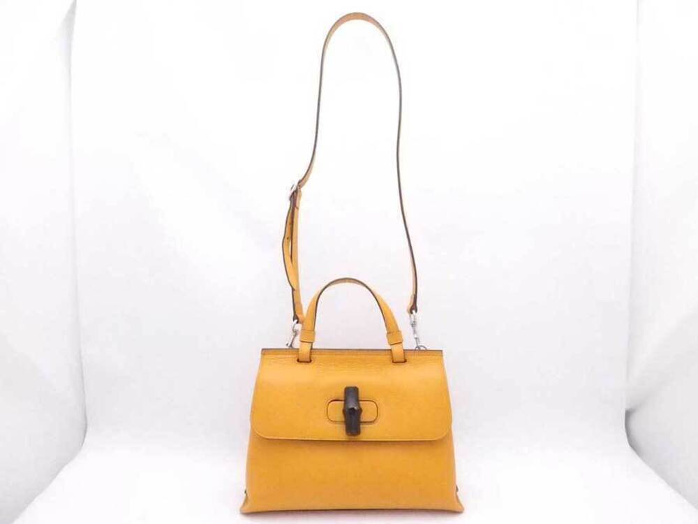 Gucci Shoulder 2way Bag Bamboo Leather Yellow